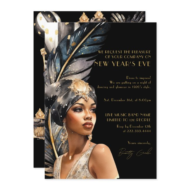 Luxury Black Gold Retro 1920 New Year Party Invitation