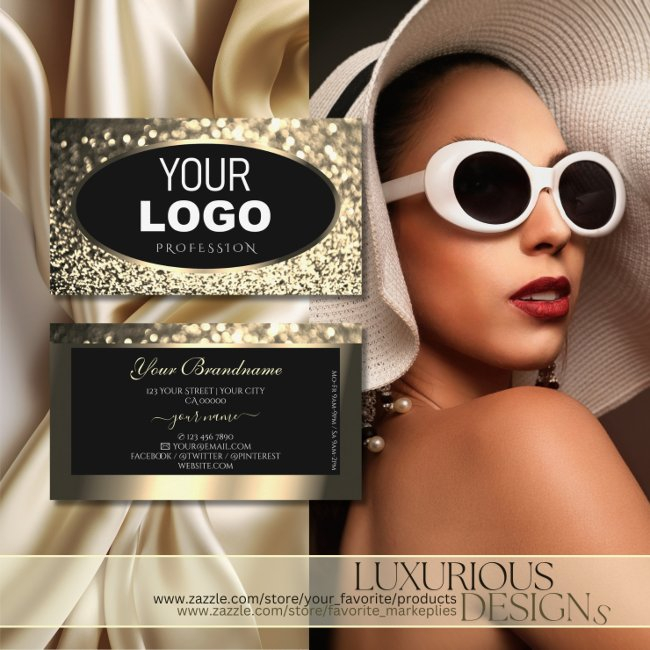 Luxury Black Gold Sparkling Glitter Add Logo Chic Business Invitations