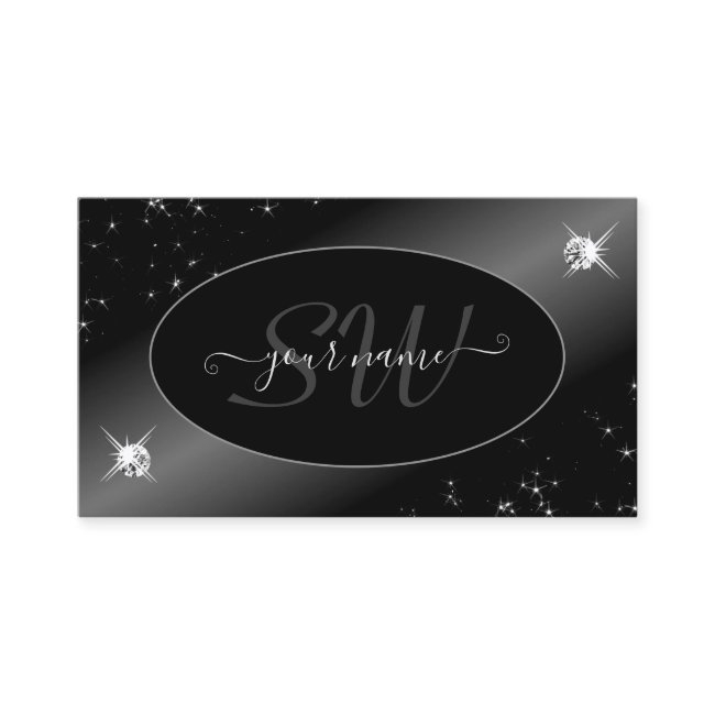 Luxury Black Silver Glitter Stars Jewels Initials Business Invitations