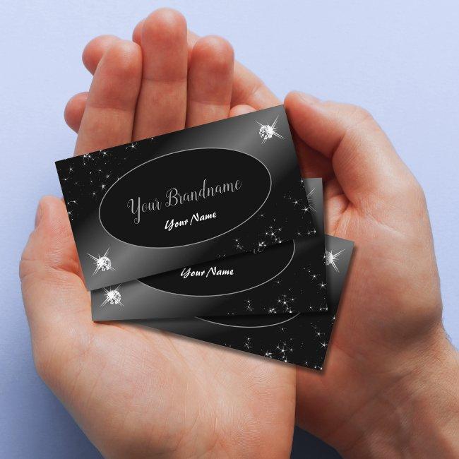 Luxury Black Silver Glitter Stars Jewels Stylish Business Invitations