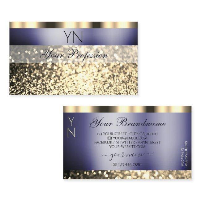 Luxury Dark Blue Gold Sparkling Glitter Monogram Business Invitations