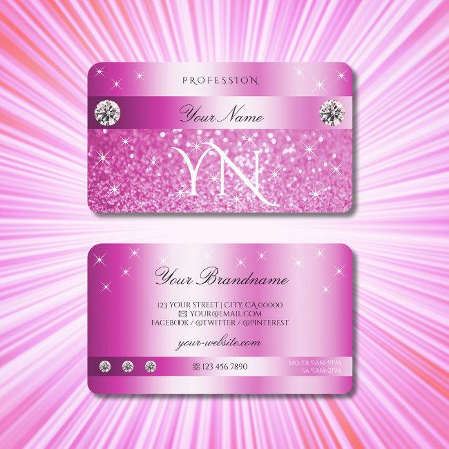 Luxury Girly Pink Glitter Sparkling Stars Monogram Business Invitations