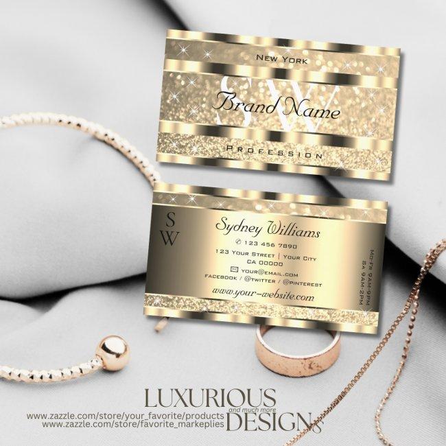 Luxury Gold Luminous Glitter Stars Monogram Golden Business Invitations