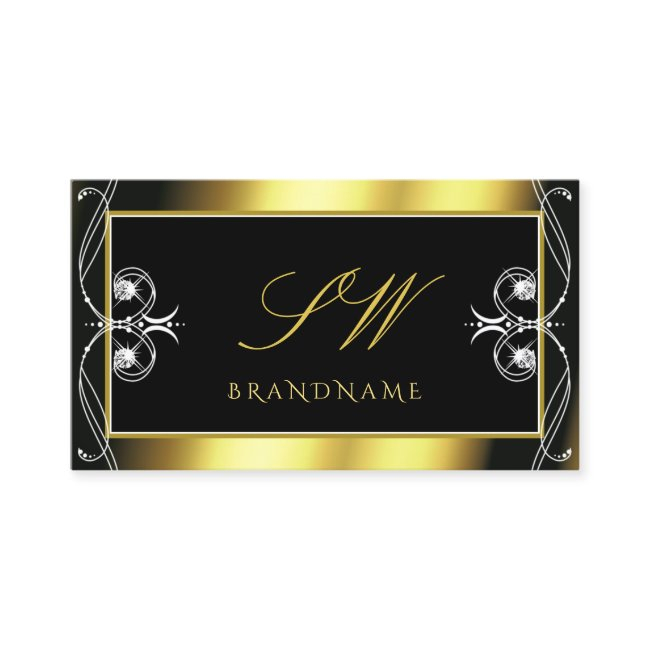 Luxury Ornate Black Gold Sparkle Jewels Initials Business Invitations