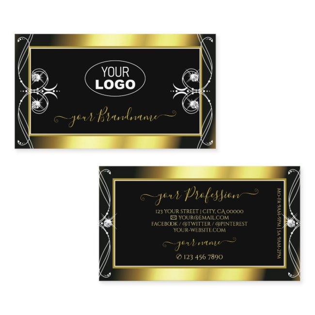 Luxury Ornate Black Gold Sparkle Jewels With Logo Business Invitations