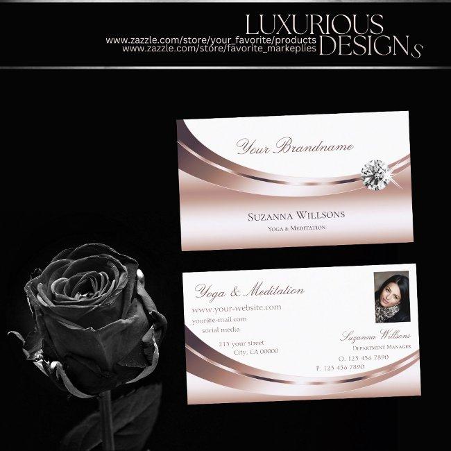 Luxury Rose Gold And White With Photo Luxe Diamond Business Invitations