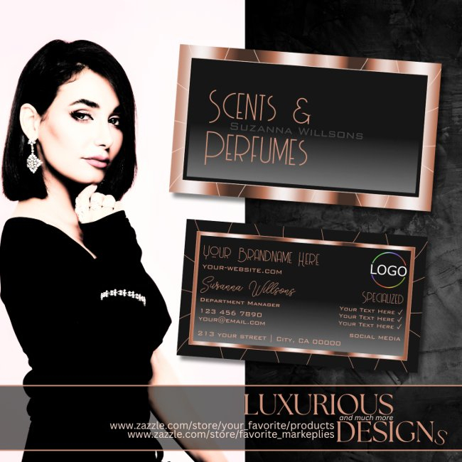 Luxury Rose Gold Black Gradient With Logo Luxe Business Invitations