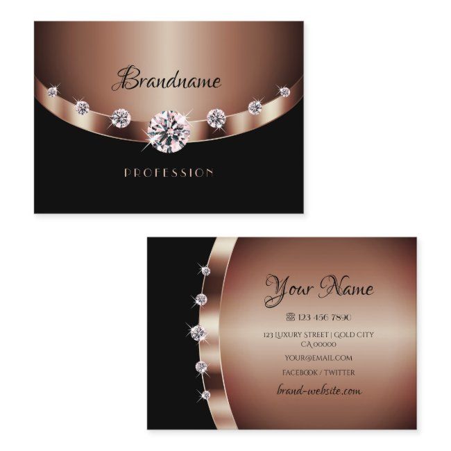 Luxury Rose Gold Black Shimmery Jewels Rhinestones Business Invitations