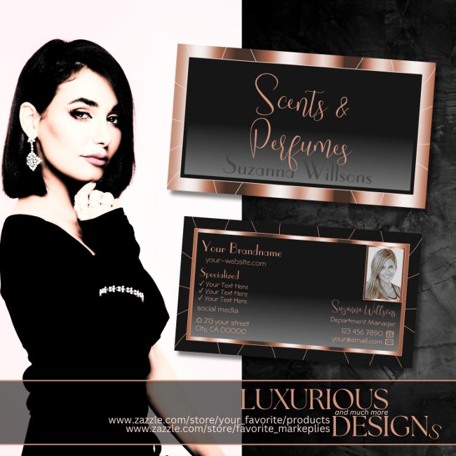 Luxury Rose Gold Chic Black Gradient With Photo Business Invitations