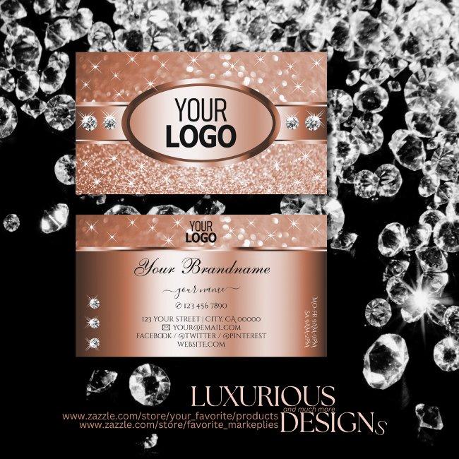Luxury Rose Gold Glitter Stars Diamonds And Logo Business Invitations