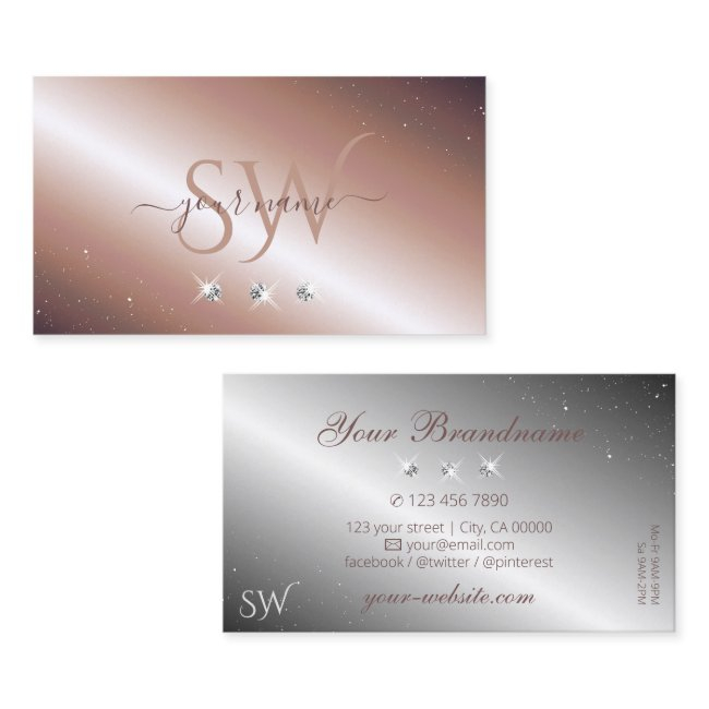 Luxury Rose Gold Silver Sparkle Diamonds Initials Business Invitations