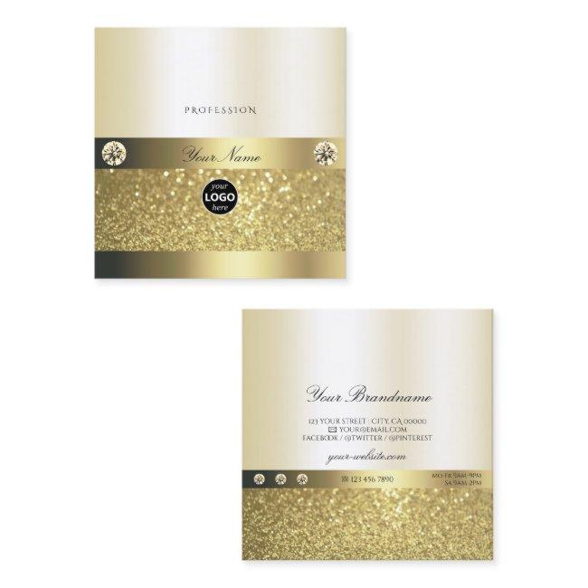 Luxury Shimmery Gold Luminous Glitter Logo Elegant Square Business Invitations