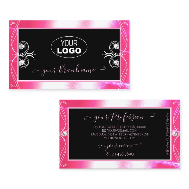 Luxuy Black Pink Sparkle Jewels Ornaments Add Logo Business Invitations