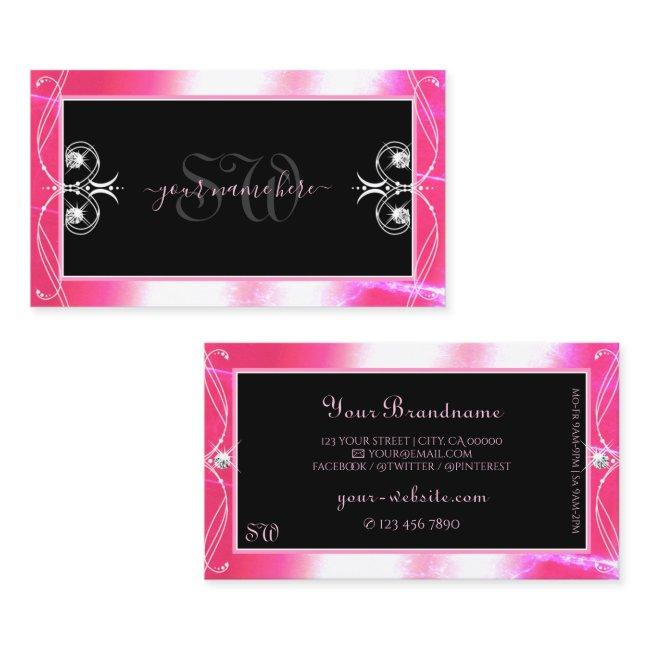 Luxuy Black Pink Sparkle Jewels Ornaments Initials Business Invitations