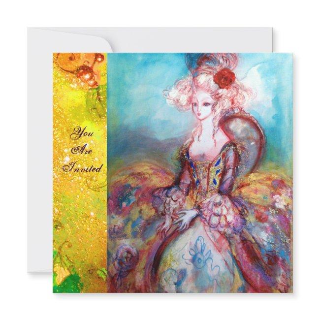 Madame Pompadour ,classy Gold Costume Party Invitation