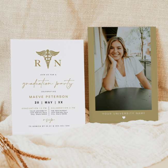 Maeve Yellow Gold Medical Rn Nurse Graduation Invitation