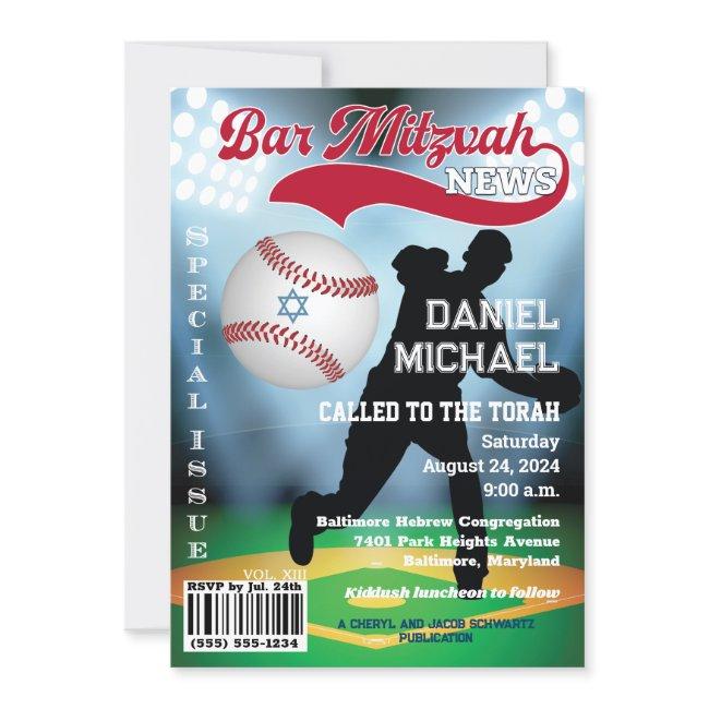 Magazine Cover Baseball Bar Mitzvah Invitation