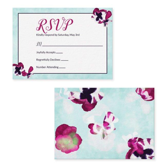 Magenta Pansies, Turquoise Rsvp Invitations