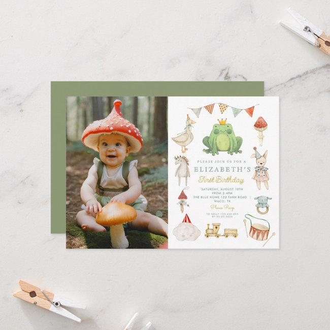 Magical Photo Enchanted Frog First Birthday Invitation