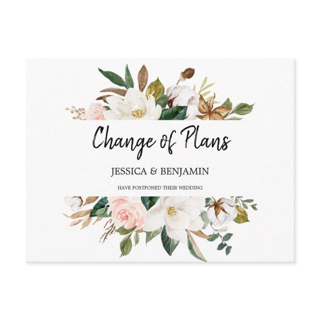 Magnolia Floral & Cotton Postponed Change Of Plans Postinvitations