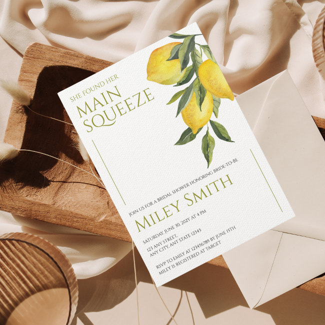 Main Squeeze Bridal Shower Citrus Lemon Greenery Invitation