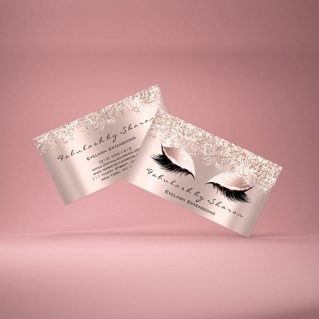 Makeup Artist Eyelash Lashes Glitter Confetti Rose Business Invitations