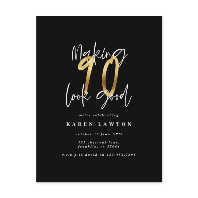 Making 90 Look Good Modern Gold And Black Birthday Postinvitations
