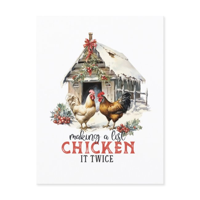 "making A List, Chicken It Twice" Puns Christmas Postinvitations