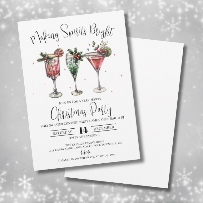 Making Spirits Bright Christmas Cocktail Party Invitation