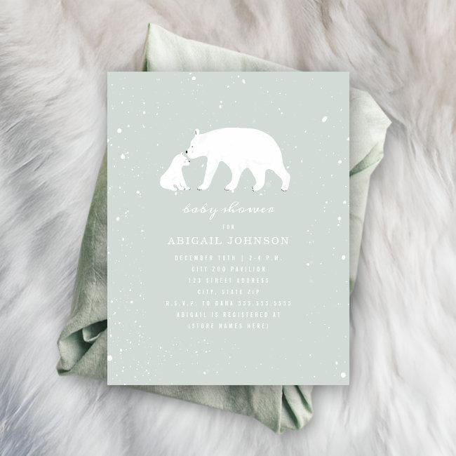 Mama And Baby Polar Bear Blue Baby Shower Invitation
