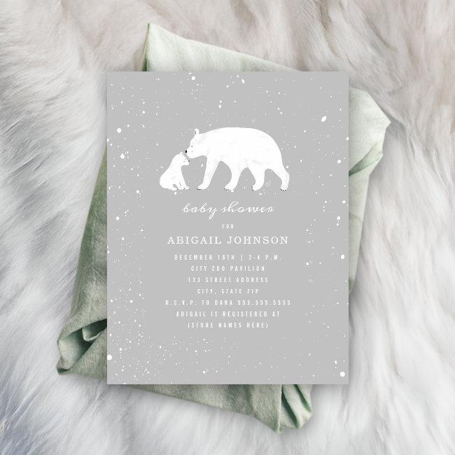 Mama And Baby Polar Bear Neutral Baby Shower Invitation