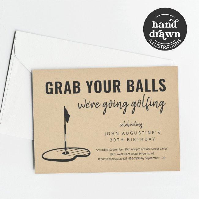 Man Funny Golf Birthday Retirement Bachelor Party Invitation