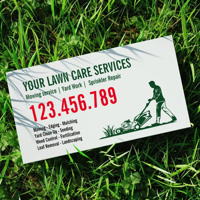 Man Mowing Grass Yarn Care Gardening Landscaping Business Invitations