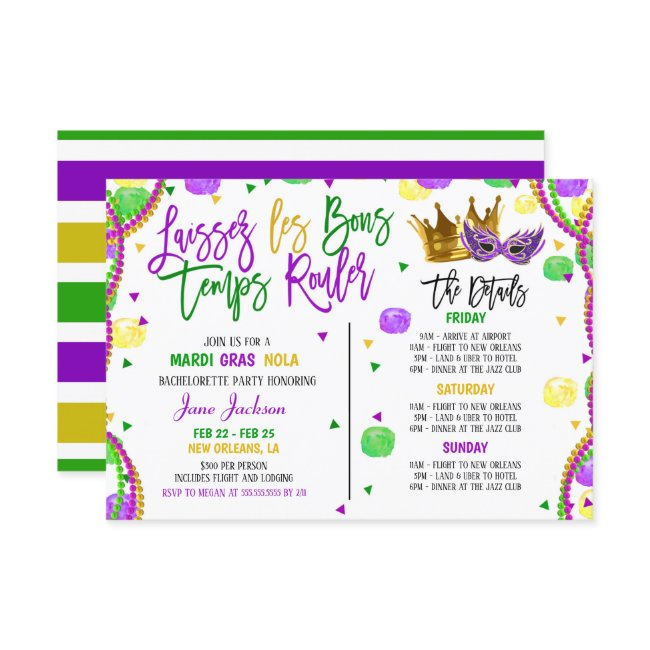 Mardi Gras Bachelorette Weekend Party Invitation