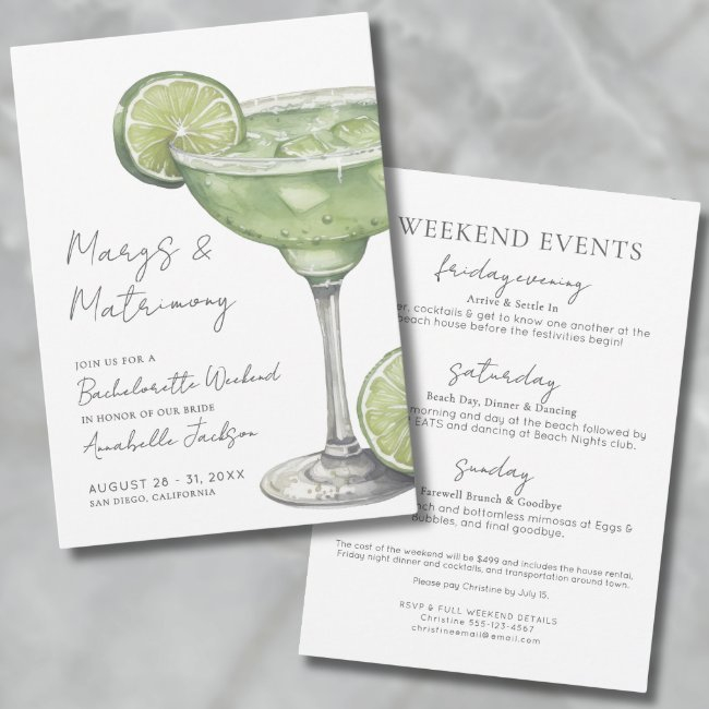 Margs & Matrimony Margarita Bachelorette Party Invitation