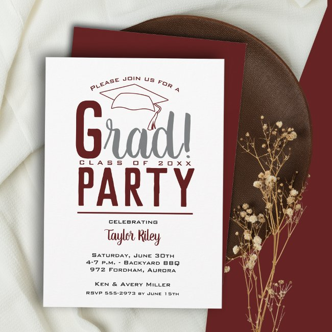 Maroon Graduation Party Invitation