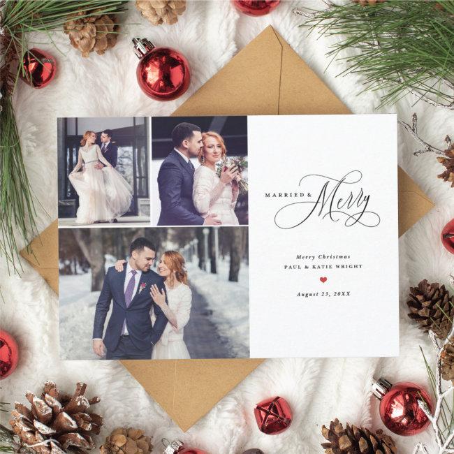 Married And Merry Newlywed First Christmas Invitations