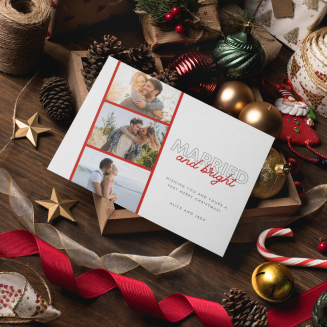 Married Bright Photo Newlywed Couple Christmas Holiday Invitations