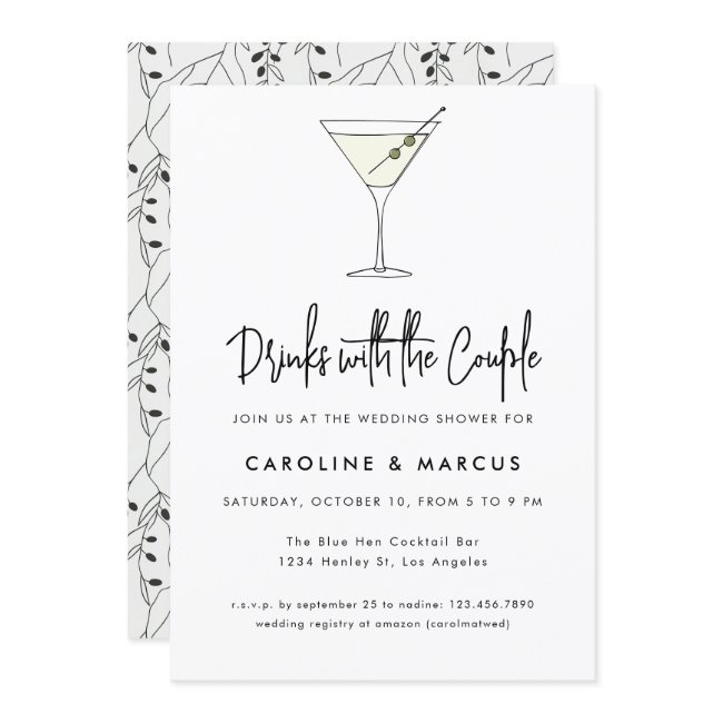 Martini Cocktail Illustration Couples Shower Invitation