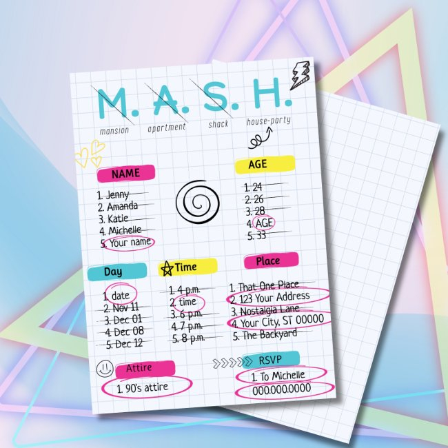 Mash Game, 90s Party Invitation