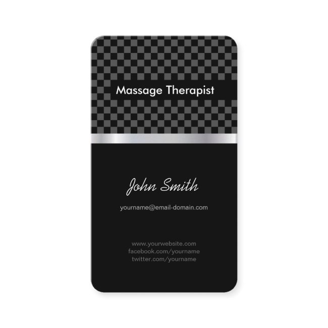 Massage Therapist - Elegant Black Checkered Business Invitations