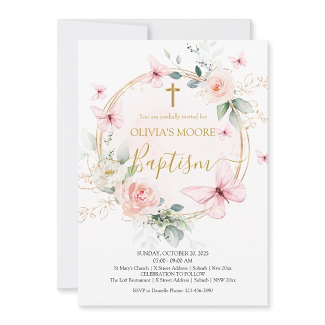 Meadow Floral Butterfly Baptism Invitation