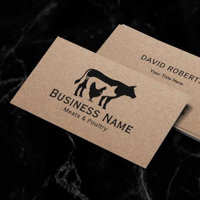Meats & Poultry Market Chicken Pig Cow Butcher Bus Business Invitations
