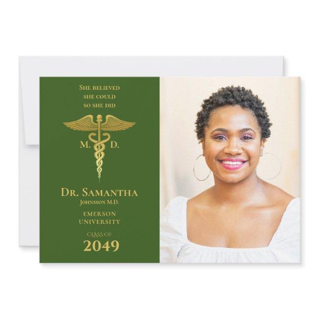 Medical Doctor Md Rn Nurse Graduation Green Photo Invitation