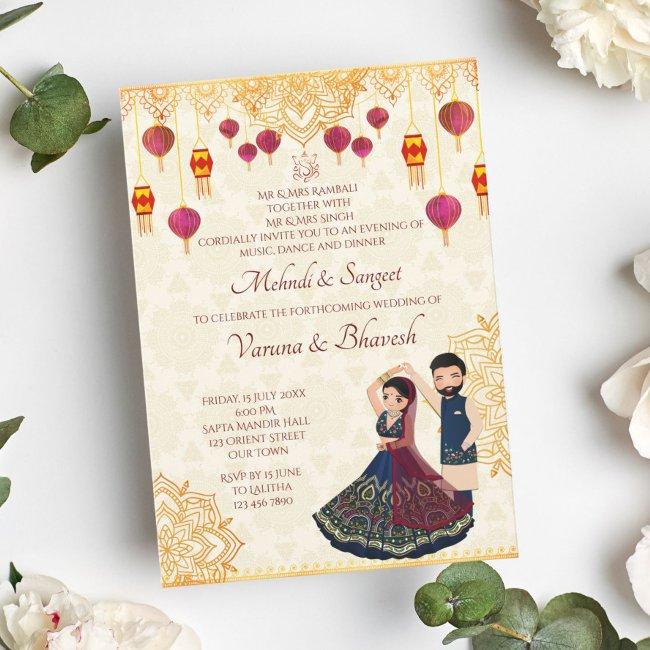 Mehndi And Sangeet Invitation Cute Indian Couple