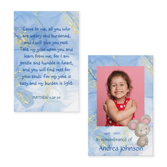 Memorial Photo Prayer Cute Little Mouse Children  Business Invitations