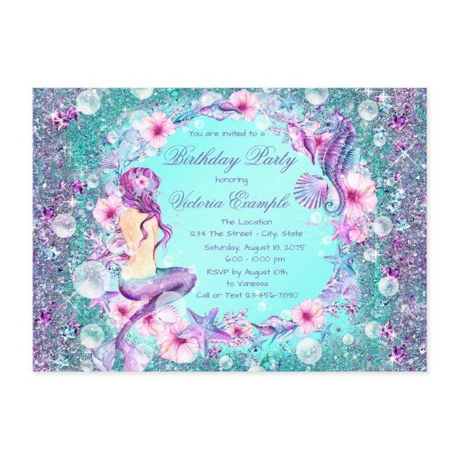 Mermaid Under The Sea Birthday Party Invitations