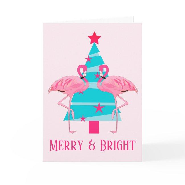 Merry And Bright Pink Flamingo Beach Christmas Holiday Invitations