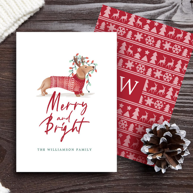 Merry & Bright | Dachshund Christmas Sweater Holiday Invitations