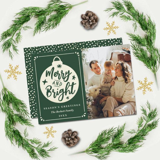 Merry & Bright Modern Christmas Bauble Photo Holiday Invitations